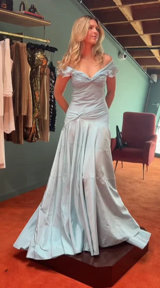 Elegant Blue Off Shoulder A-Line Long Prom Dress Evening Dress TP2758