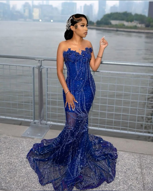 Gorgeous Sapphire Blue Sweetheart Neck Sleeveless Mermaid Floor-length Prom Dress Evening Dress TP2771