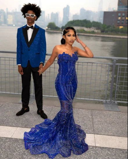 Gorgeous Sapphire Blue Sweetheart Neck Sleeveless Mermaid Floor-length Prom Dress Evening Dress TP2771