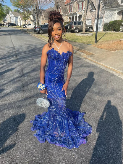 Gorgeous Sapphire Blue Sweetheart Neck Sleeveless Mermaid Floor-length Prom Dress Evening Dress TP2771