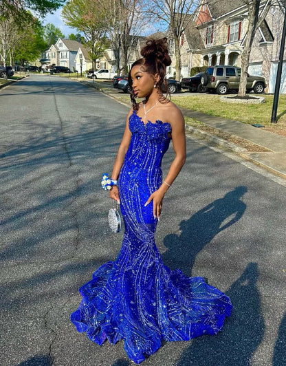 Gorgeous Sapphire Blue Sweetheart Neck Sleeveless Mermaid Floor-length Prom Dress Evening Dress TP2771