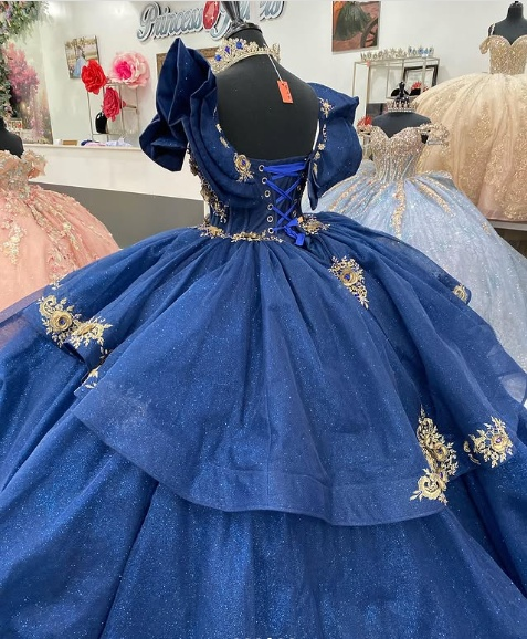 Gorgeous Navy Blue Princess Dress Off Shoulder A Line Embroidered Trailing Prom Dress Evening Gown TP2775