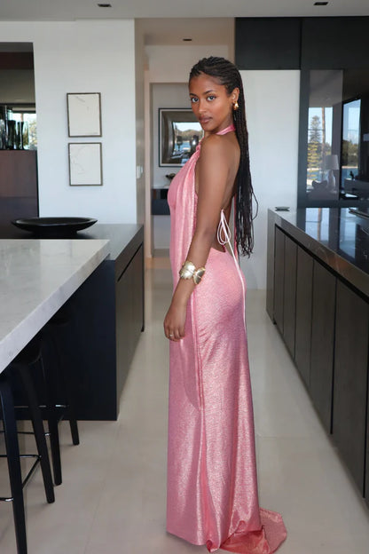 Sexy Pink Low Cut Backless Mermaid Long Prom Dress Evening Dress TP2779