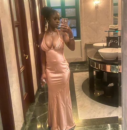 Sexy Pink Halter Neck Low Cut Satin Mermaid Long Prom Dress Evening Dress TP2780