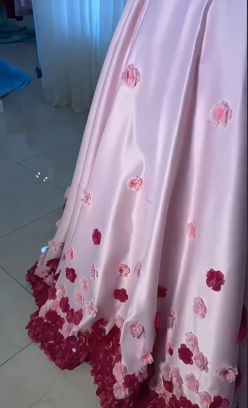 18th Birthday Pink Off Shoulder Satin 3D Flower A-Line Long Party Dress Prom Dress TP2787
