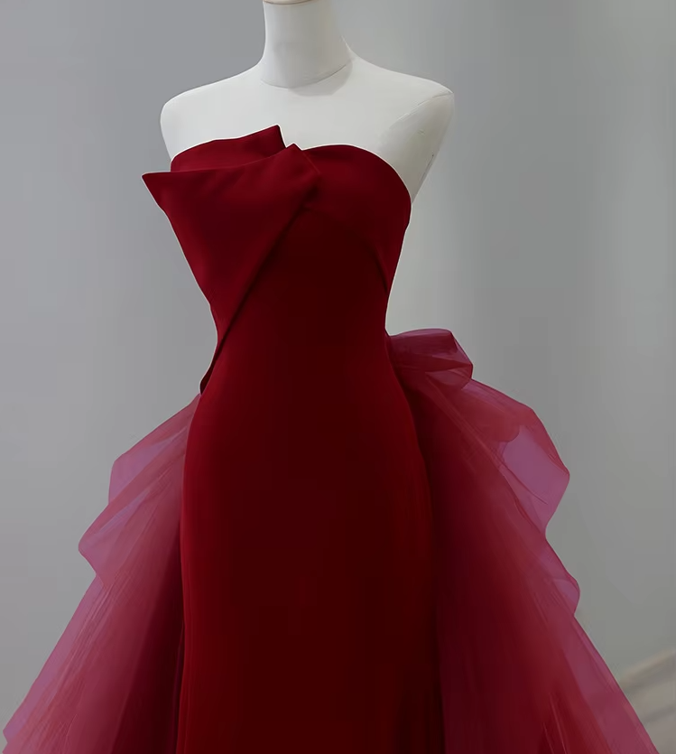 Brown Mermaid Satin Tulle Long Prom Dress, Brown Long Evening Dress TP29