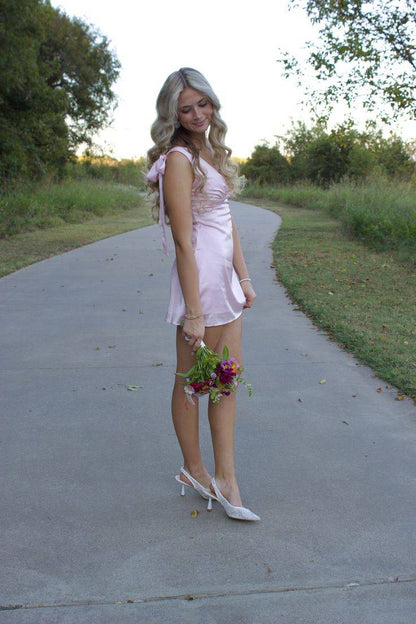 Vintage Pink Sleeveless Deep V-Neck Ruched Satin A-Line Homecoming Dress TP6027