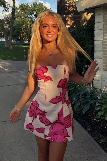 Vintage Floral Strapless Sheath Homecoming Dress Party Dress Cocktail Dress TP4707