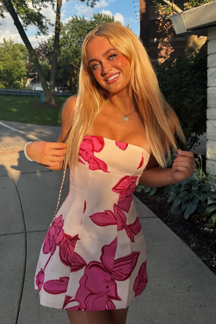 Vintage Floral Strapless Sheath Homecoming Dress Party Dress Cocktail Dress TP4707