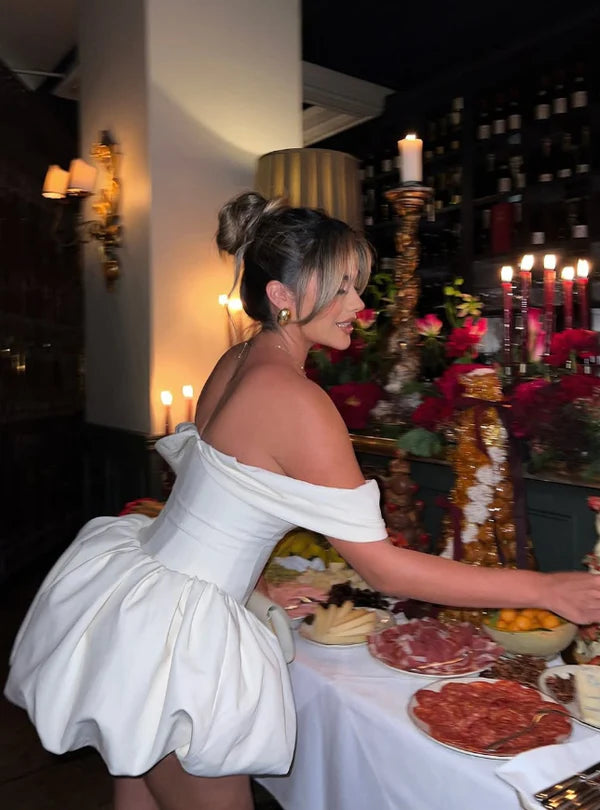 Sexy Ivory Satin Off-the-shoulder Sweetheart Short A-Line Party Dress Cocktail Dress Homecoming Dress TP4434