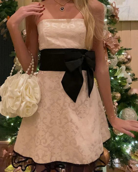 Vintage Ivory Embroidery Strapless A-Line Short Party Dress Cocktail Dress Homecoming Dress TP4455