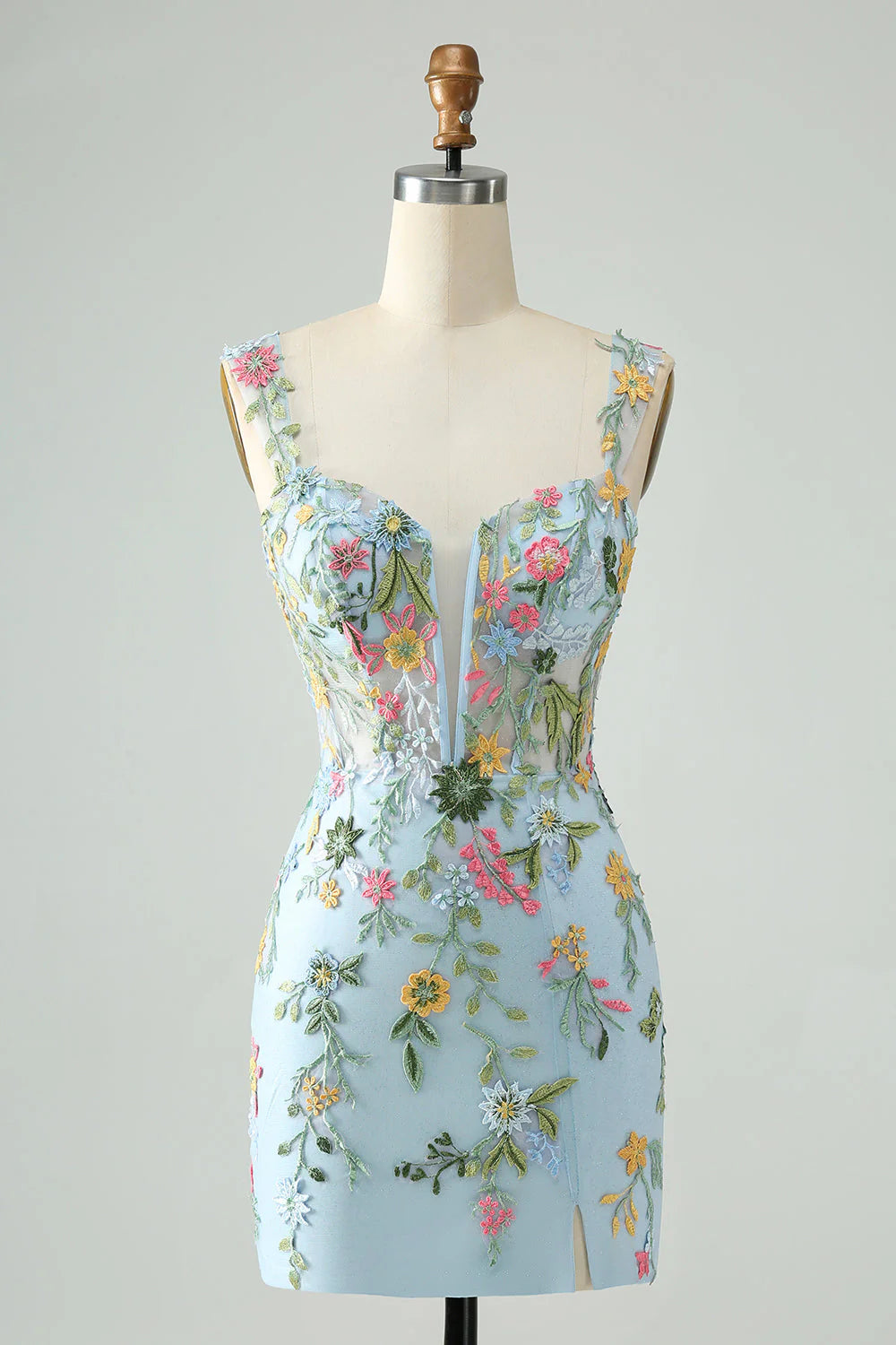 New Fashion Floral Embroidery Design A-line Strap Short Homecoming Dress TP3456