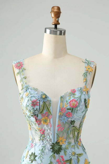 New Fashion Floral Embroidery Design A-line Strap Short Homecoming Dress TP3456