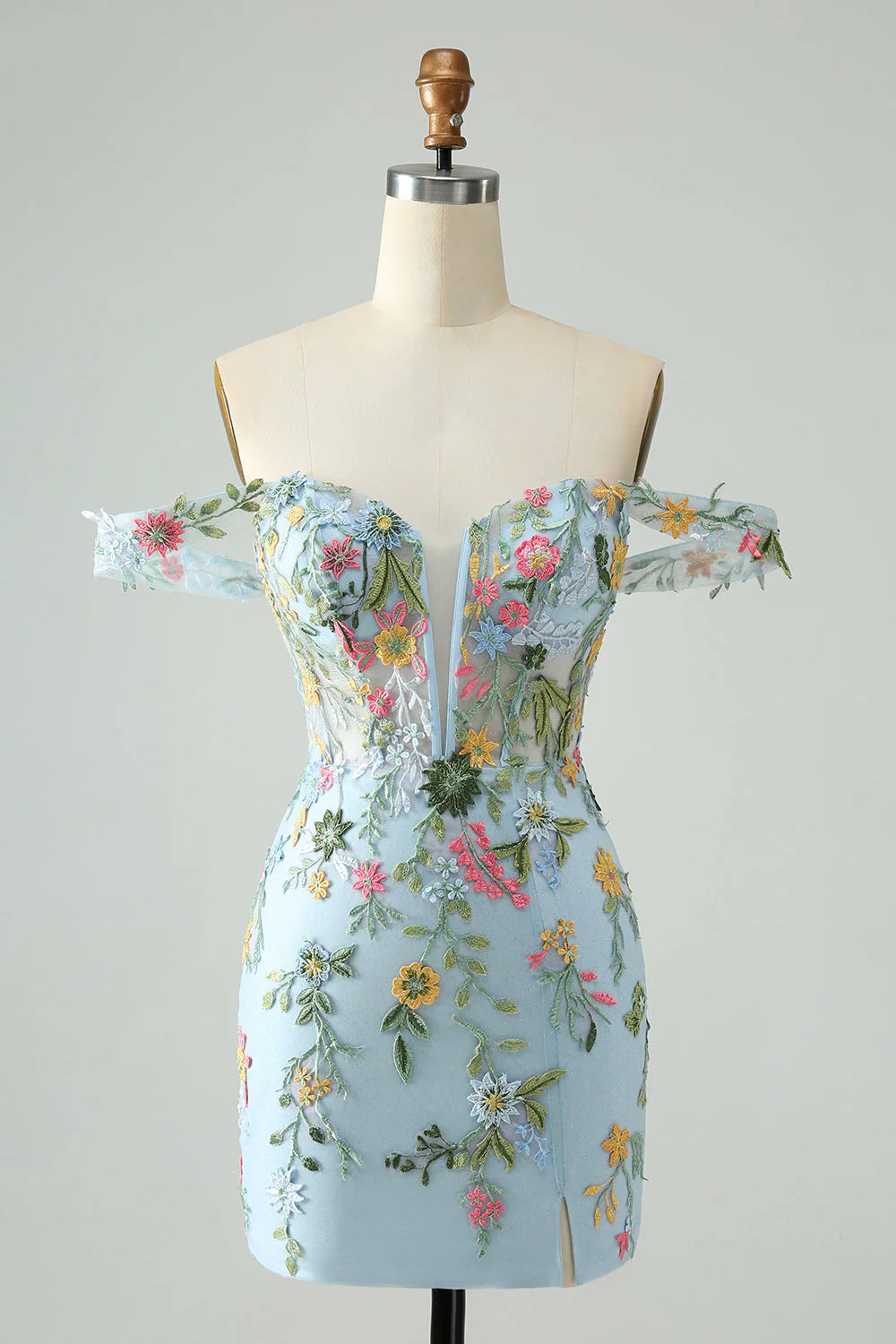 New Fashion Floral Embroidery Design A-line Strap Short Homecoming Dress TP3456