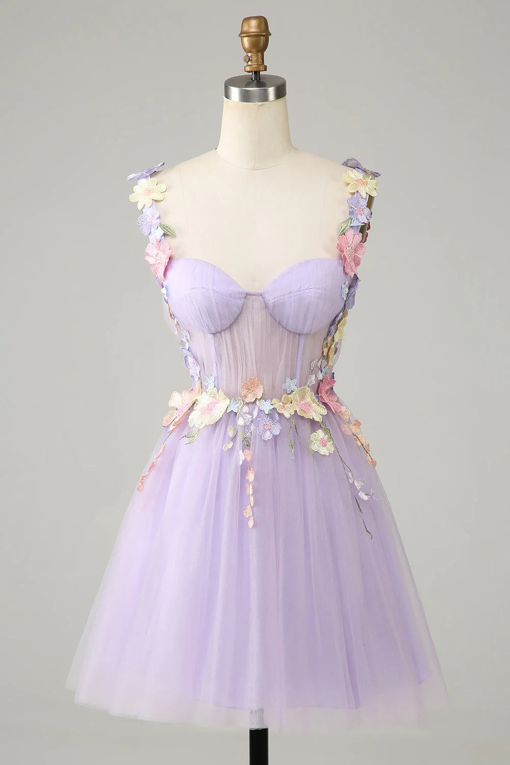 Gorgeous Light Purple 3D Flowers Tulle Design A-line Homecoming Dress TP3633