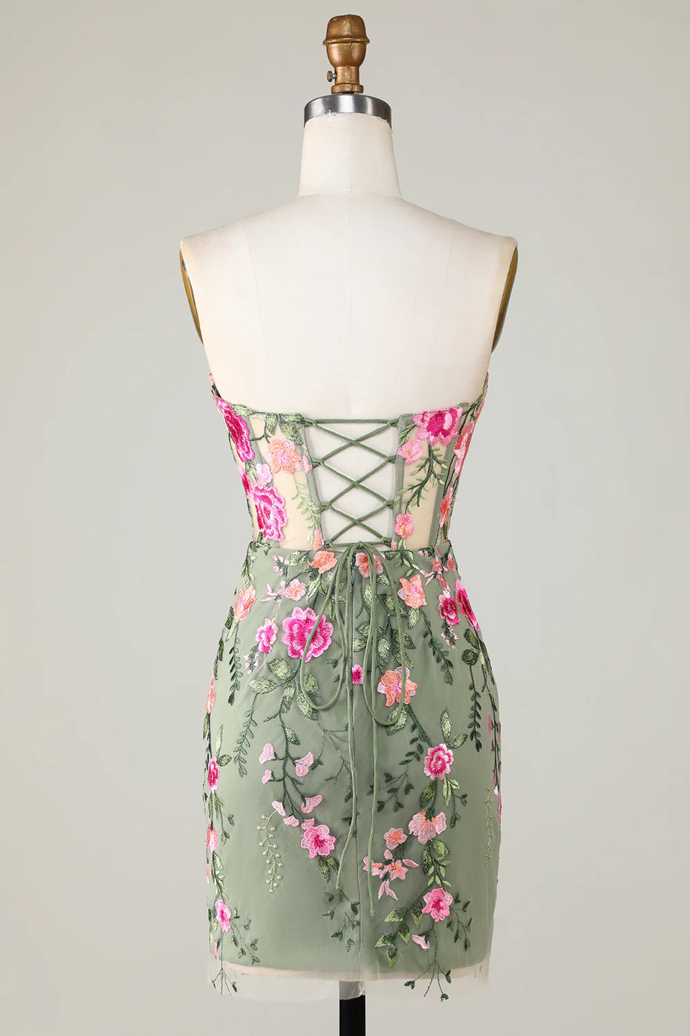 Fashion Sweetheart Green Backless Embroidery Design A-line Tight Homecoming Dress TP3650