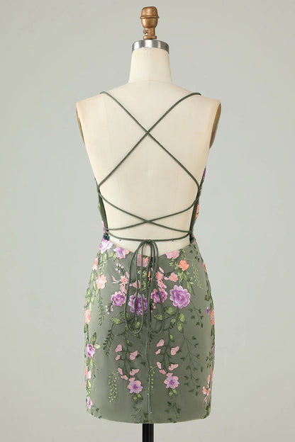 Charming Appliques Spaghetti Straps Bodycon Design A-line Homecoming Dress TP3646