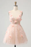 Fashion Blush Sequin 3D Flower Design A-line V-neck Homecoming Dress TP3404