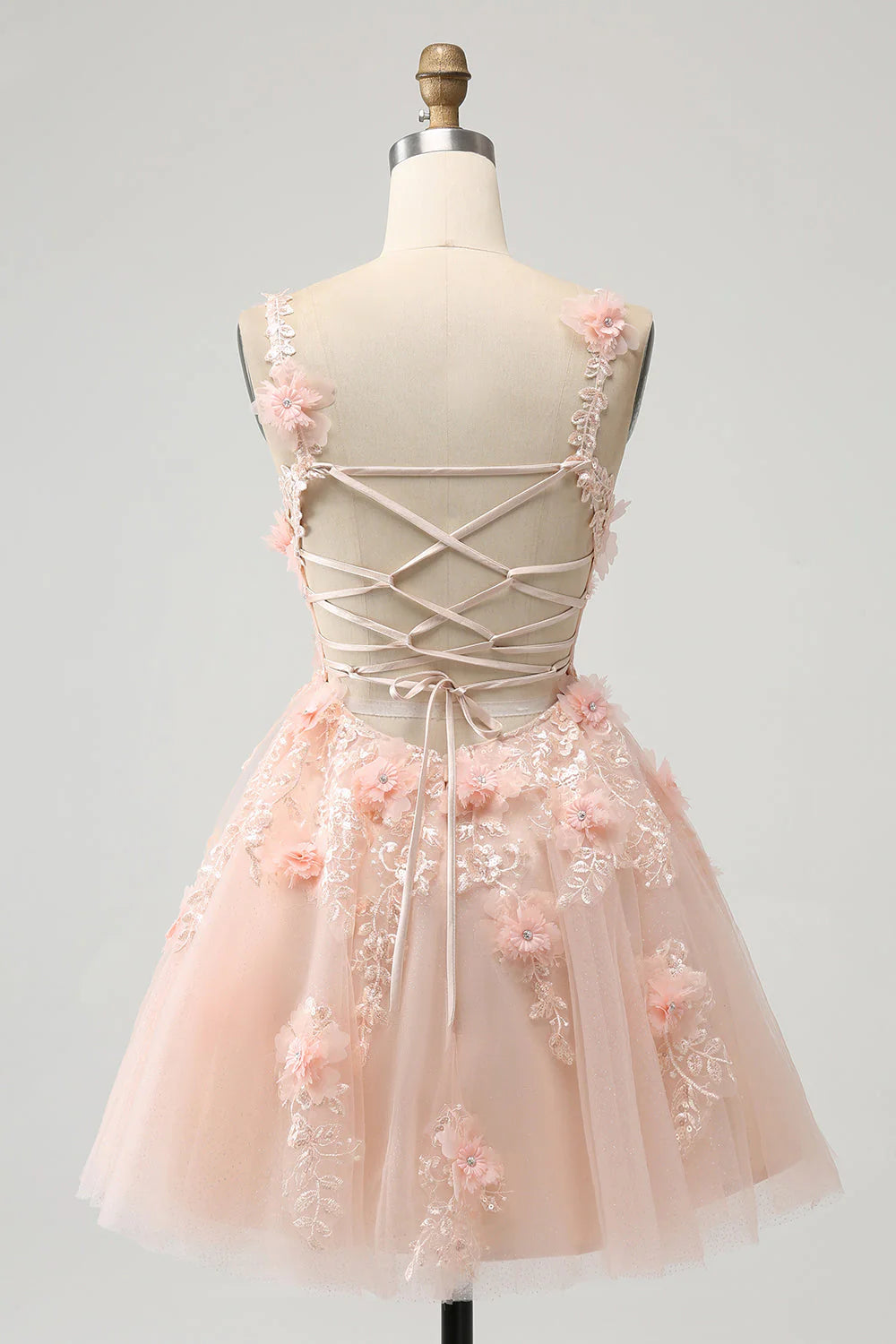 Fashion Blush Sequin 3D Flower Design A-line V-neck Homecoming Dress TP3404