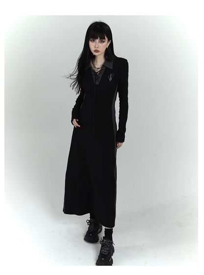 New Fashion Design Sense Long Black Long-sleeved Dress TP2920