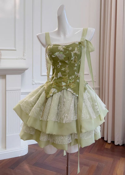 New Fashion Olive Green Mesh Lace Sequined Short Prom Dress,  A-line Homecoming Dress TP3394