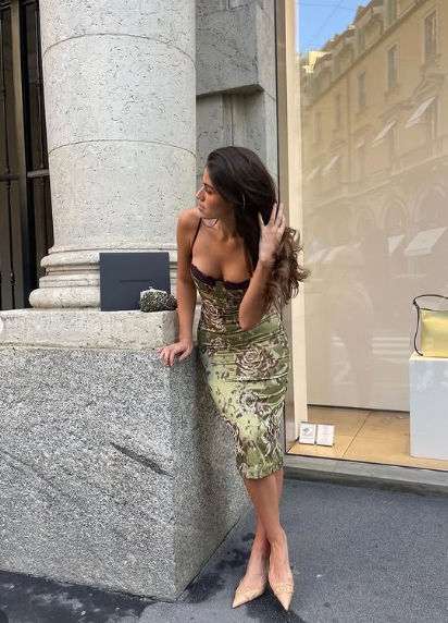 Sexy Vintage Green Floral Print Spaghetti Strap Satin Ankle Length Prom Dress Evening Dress TP2059