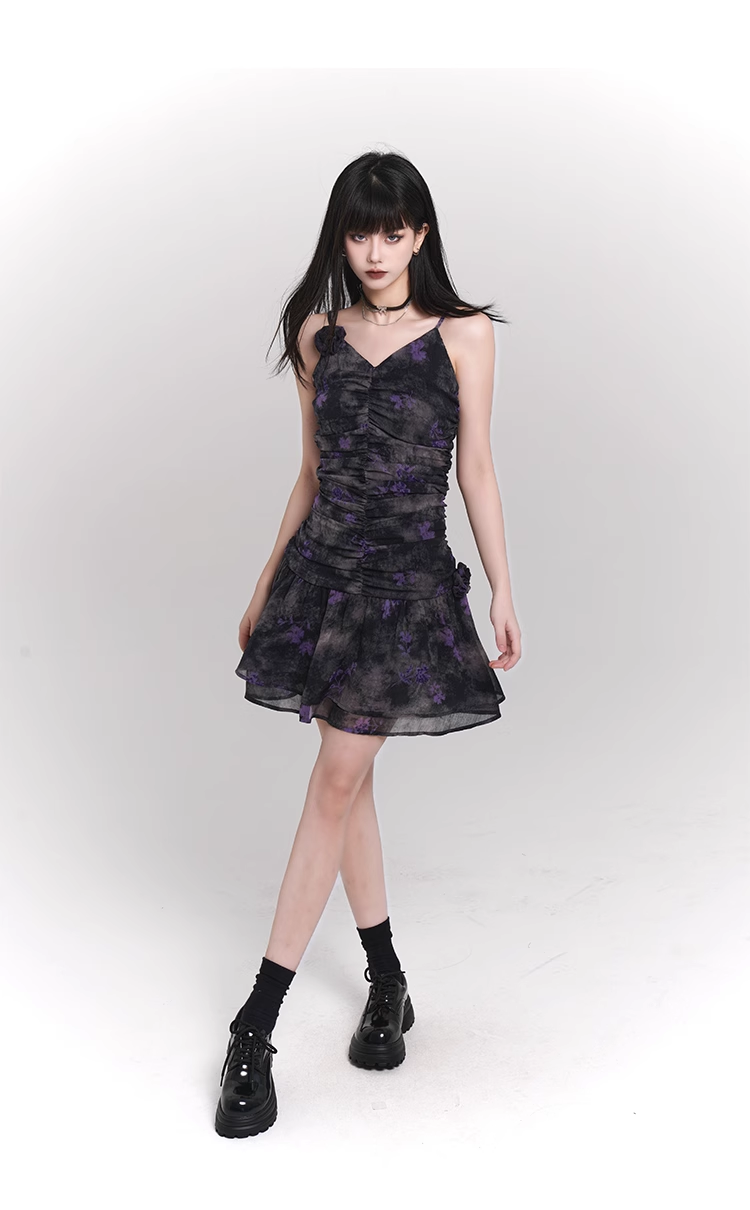 Simple Fashion Design Floral Pattern Women Spaghetti Strap Dress TP2938