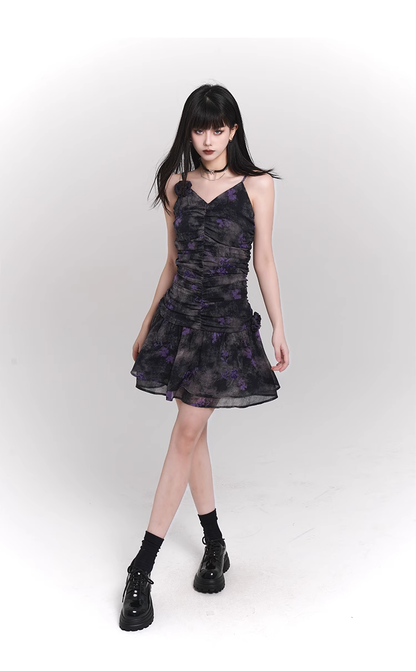 Simple Fashion Design Floral Pattern Women Spaghetti Strap Dress TP2938