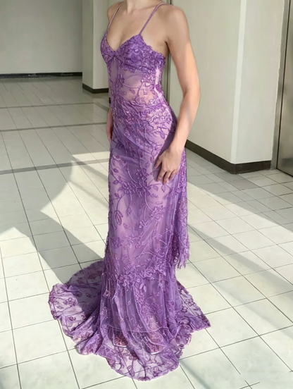 Gorgeous Spaghetti Strap Sleeveless Sequin Beaded Floor-Mounting Mermaid Long Prom Dress Evening Dress TP2525