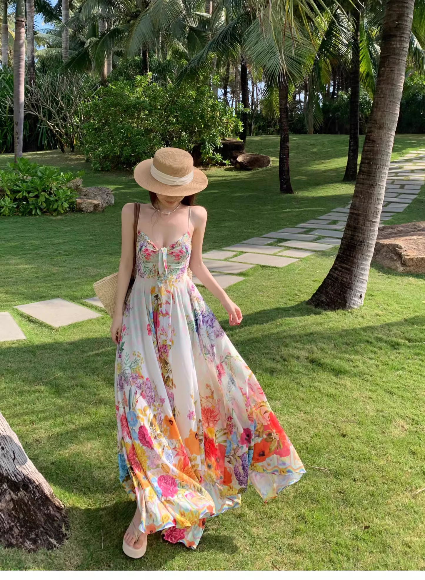 New Stylish Floral Design Beach Holiday Spaghetti Strap  Dress TP3011