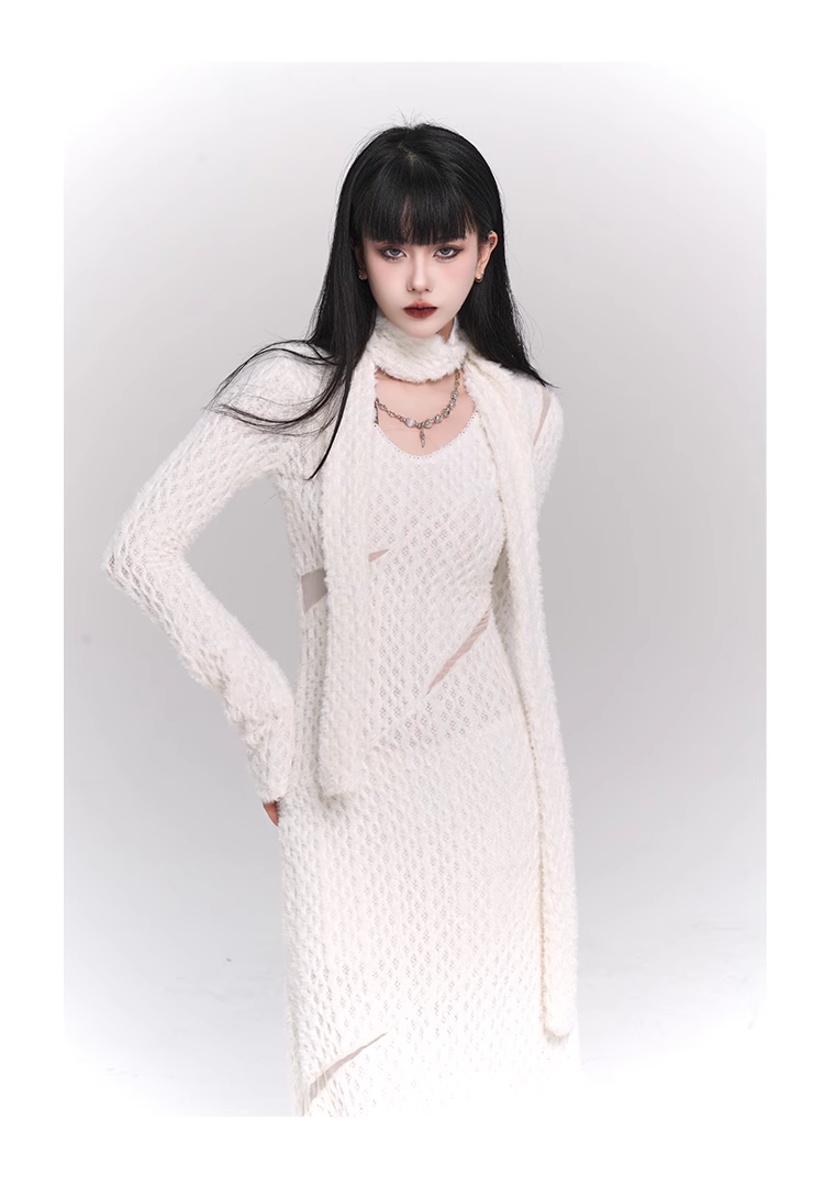 New Fashion White Sweater Style Long-sleeved Dress TP2953