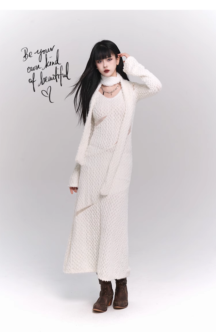 New Fashion White Sweater Style Long-sleeved Dress TP2953