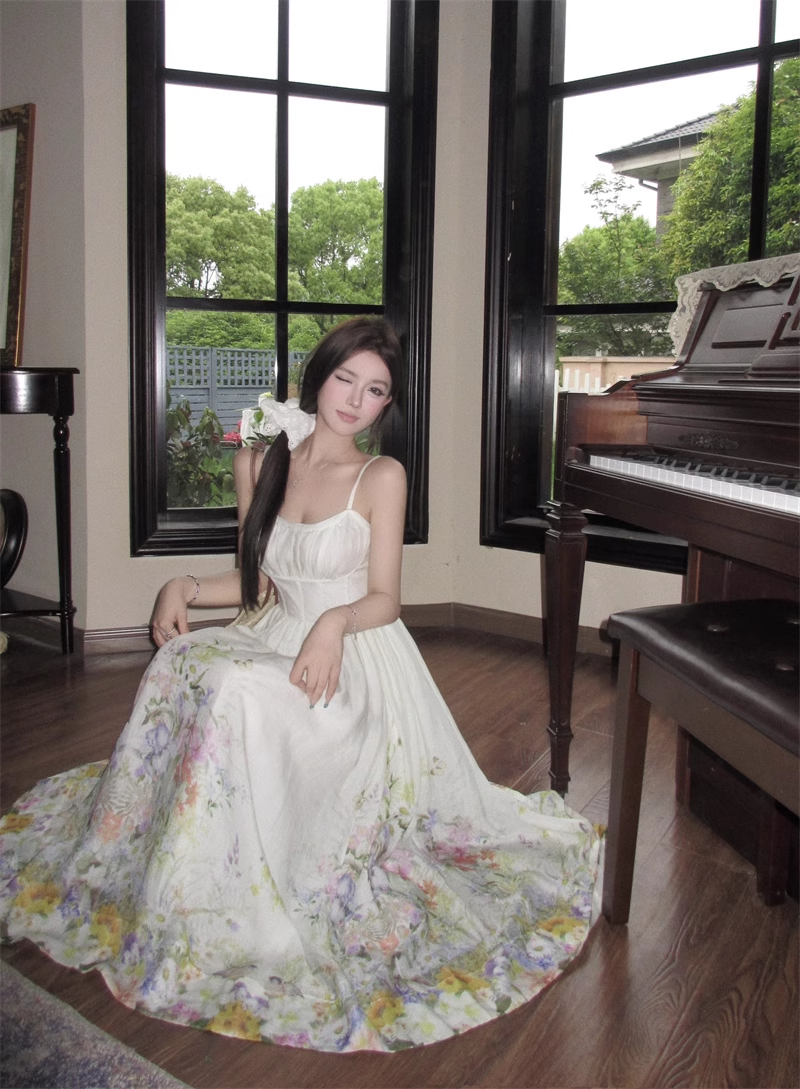 New Floral Design Simple Elegant Casual Spaghetti Strap Dress TP2961