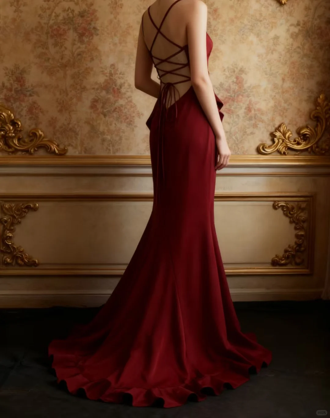 Chic Burgundy Spaghetti Strap Mermaid Gown Cascading Ruffles Prom Dress TP5643