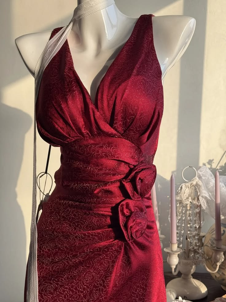 Vintage Burgundy V-Neck Sleeveless Mermaid Ruched Waist Floral Prom Dress TP5848