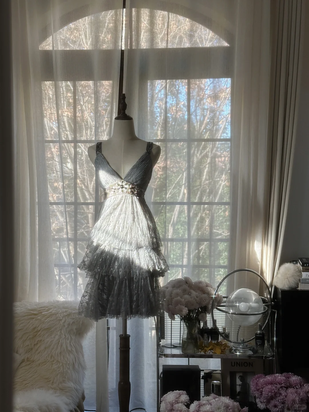 Retro Silvery V-neck Gorgeous Sparkling Chiffon Tiered Evening Dress Prom Dress TP3972