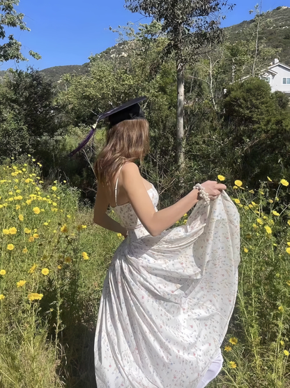 Chic Floral A-Line Spaghetti Strap Long Party Dress TP4923