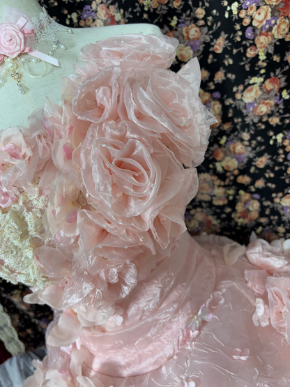 Gorgeous Pink 3D Flowers Sweet 16 Quinceanera Strapless A-Line Floor-length Prom Dress Evening Dress Ball Gown TP4391