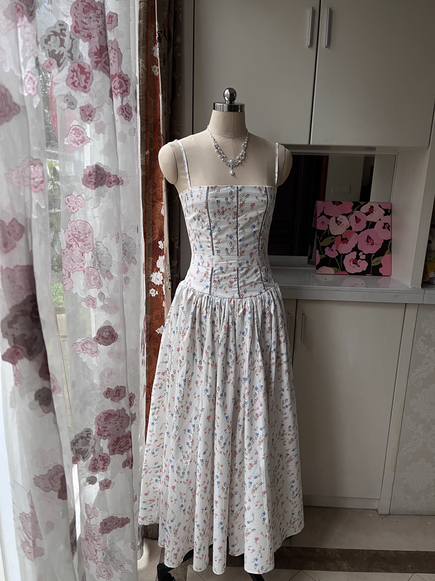 Chic Floral A-Line Spaghetti Strap Long Party Dress TP4923