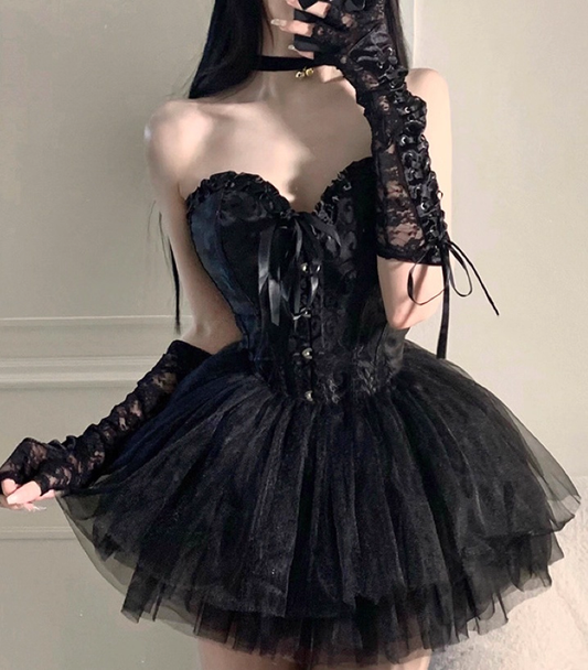 Gothic Lace Spaghetti Strap A-Line Sweetheart Short Lace-up Halloween Costume TP4839