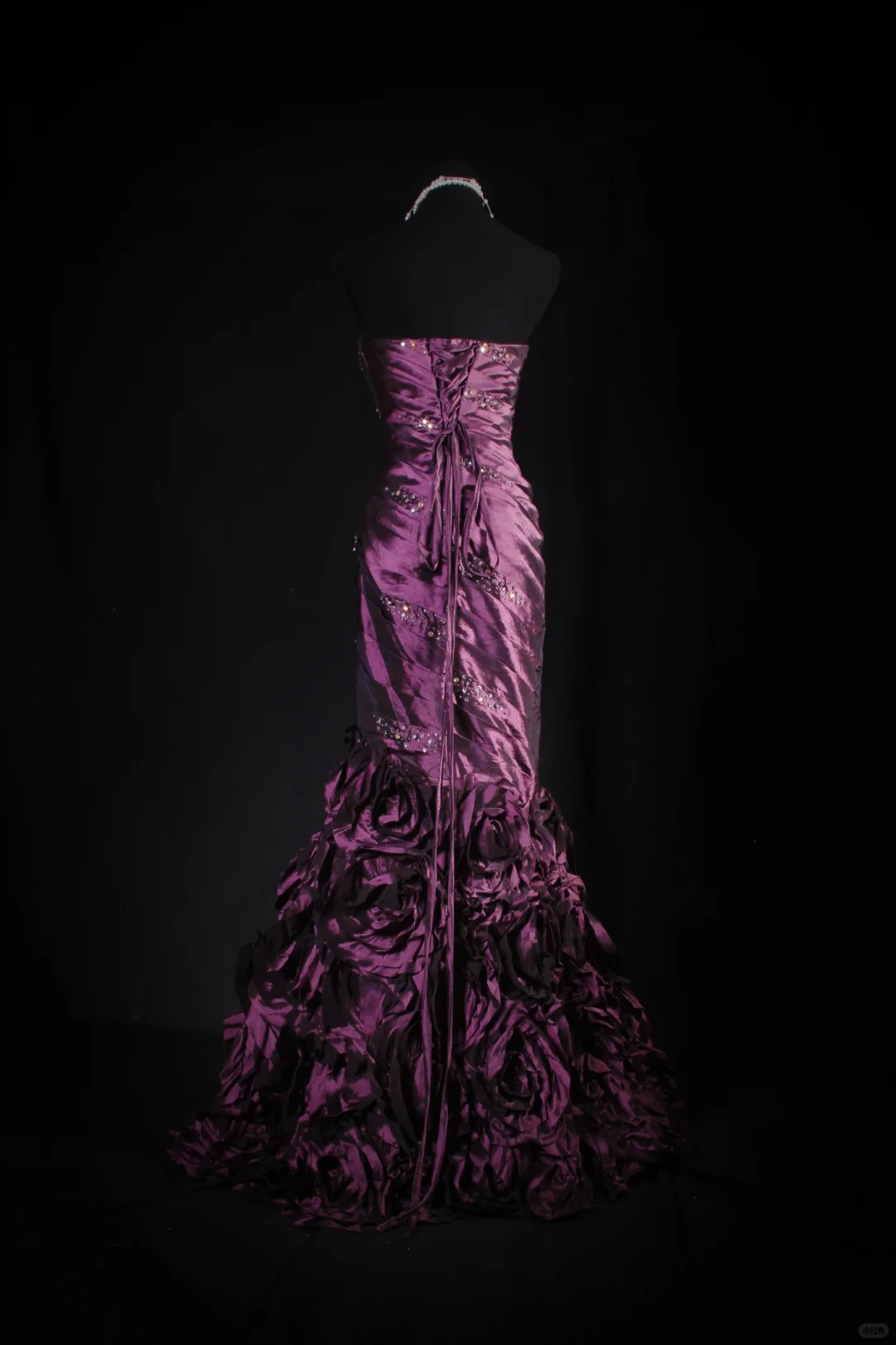 Elegant Purple Satin Strapless Beaded Mermaid Sweetheart Ruffle Evening Gown TP5412