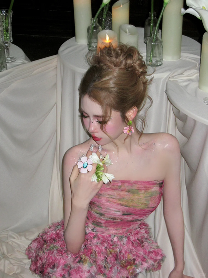 Vintage Pink Floral Strapless Mermaid Design Elegant Prom Dress Evening Dress TP4234