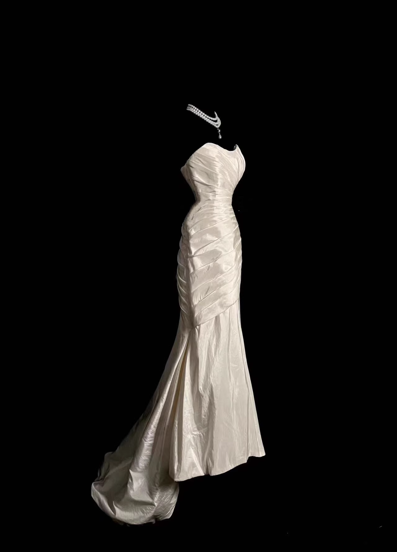 Vintage Ivory Satin Mermaid Evening Gown Strapless Sweetheart Prom Dress TP5151