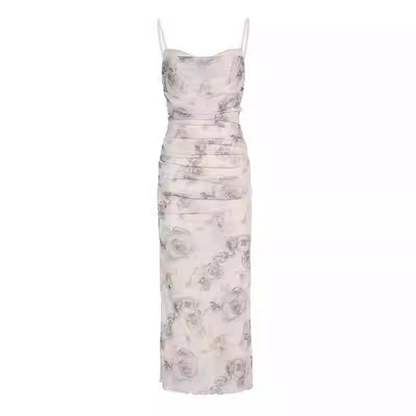 New Fashion Rose Floral Design A-line Sleeveless Spaghetti Strap Dress TP3283