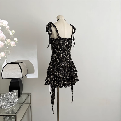 New Simple Floral Design A-line Sleeveless Spaghetti Strap Dress TP3278