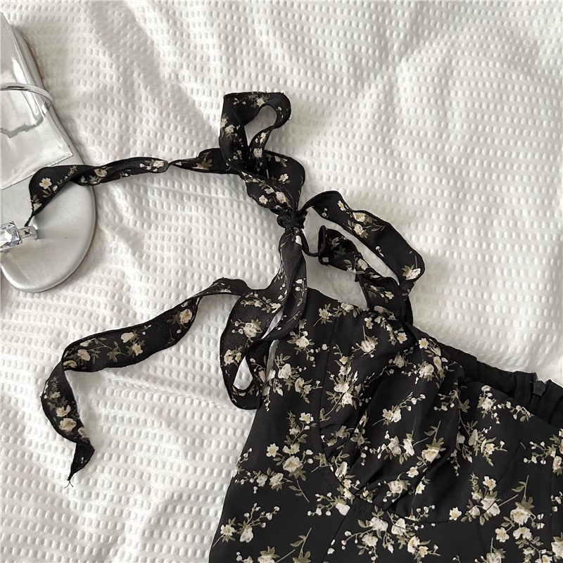 New Simple Floral Design A-line Sleeveless Spaghetti Strap Dress TP3278