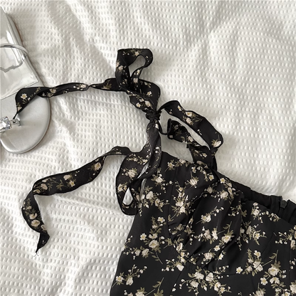 New Simple Floral Design A-line Sleeveless Spaghetti Strap Dress TP3278