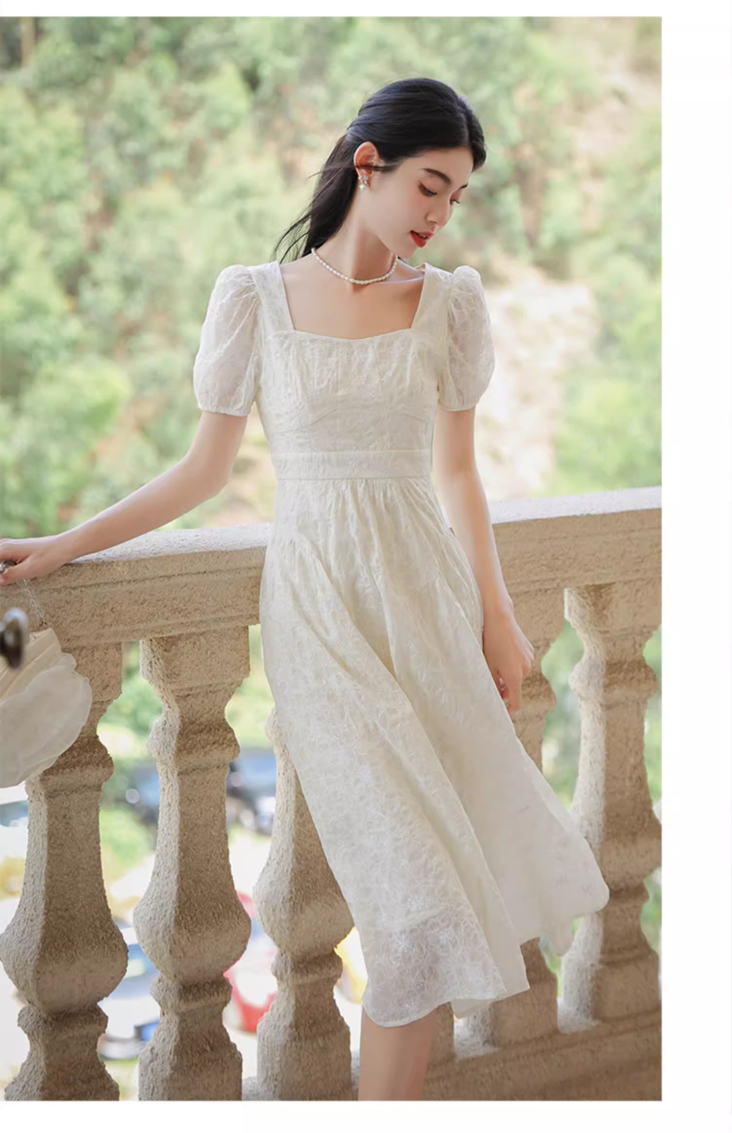 New Simple Fashion Short Puffy Sleeves Floral Design A-Line Dress TP3041