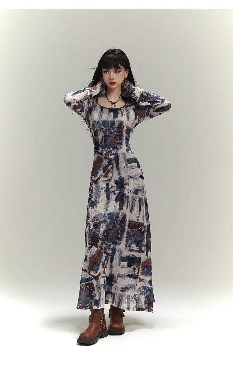 New Fashion Floral Pattern Design Women Long-sleeved Dress TP2942