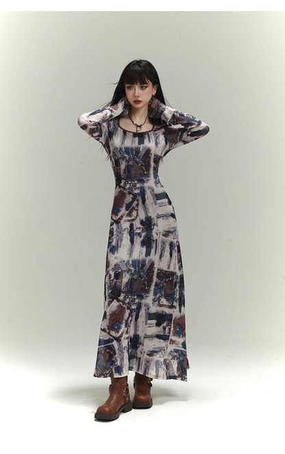 New Fashion Floral Pattern Design Women Long-sleeved Dress TP2942